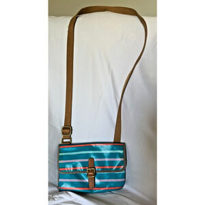 FOSSIL STRIPED KEY PER COATED CANVAS CROSSBODY MESSENGER SWINGPACK BAG TEAL
